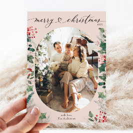 Tarjeta de navidad Rubor Pink Simple 1 Photo Merry