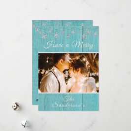 Tarjeta de Navidad Rustic Blue Wood Feliz Navidad