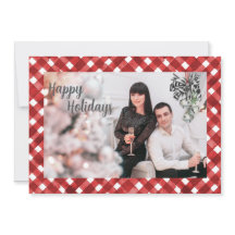 Tarjeta de Navidad Rustic Red Gingham Noël