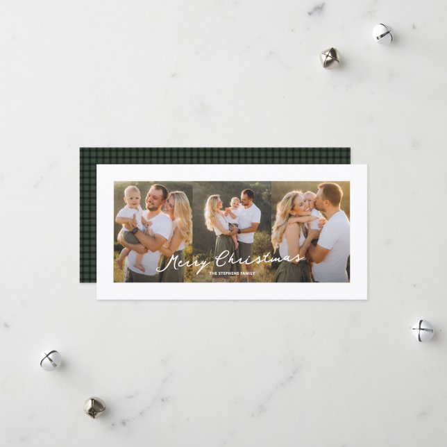 Tarjeta de Navidad rústica con tres fotos (Anverso/Reverso In Situ)