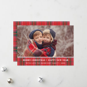 Tarjeta de Navidad Rústica Cuadros Rojo Verde Foto