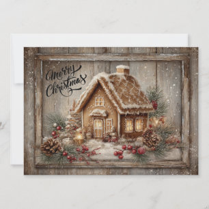 Tarjeta de Navidad rústica de casa de jengibre
