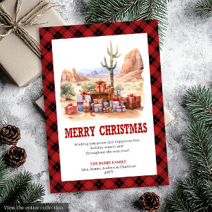 Tarjeta de Navidad rústica de cuadros escoceses oc