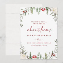 Tarjeta de Navidad rústica sin foto con hiedra y f
