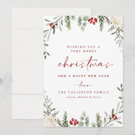 Tarjeta de Navidad rústica sin foto con hiedra y f