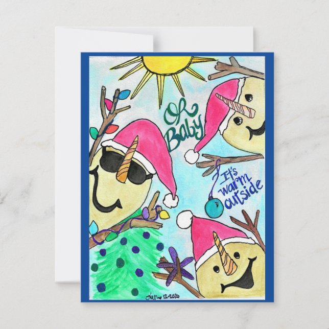 Tarjeta de Navidad Sandymen Baby hace calor fuera (Anverso)