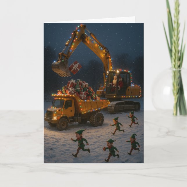 Tarjeta de Navidad Santa, Elfos de Navidad, excava (Anverso)