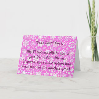 Tarjeta de Navidad sarcástica rosa con copos de ni