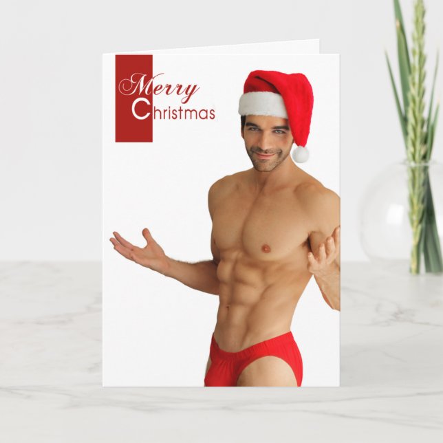 Tarjeta de Navidad Sensual Man Merry (Anverso)