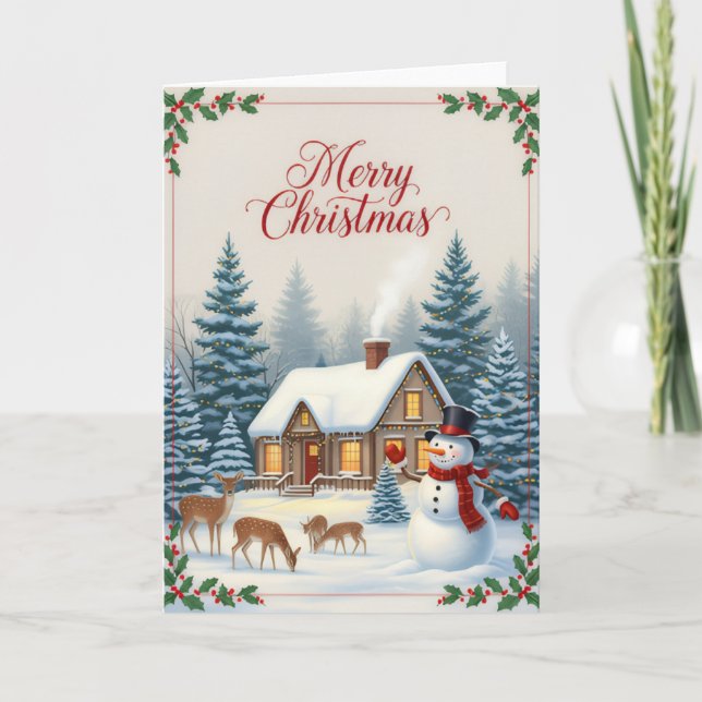 Tarjeta de Navidad Serenidad de Cabaña de Invierno (Anverso)