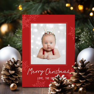 Tarjeta de Navidad Simple con Guión y Copos de Nie