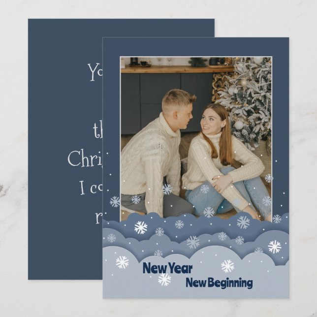 Tarjeta de Navidad simple de marco azul (Anverso / Reverso)
