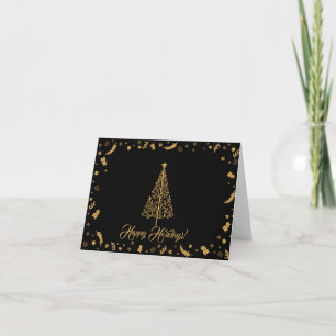 Tarjeta de Navidad Simple Elegante Negra Felices F
