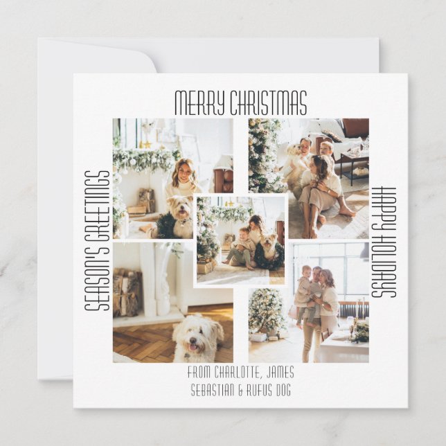 Tarjeta de Navidad Simple Moderna con 5 Fotos y Te (Anverso)