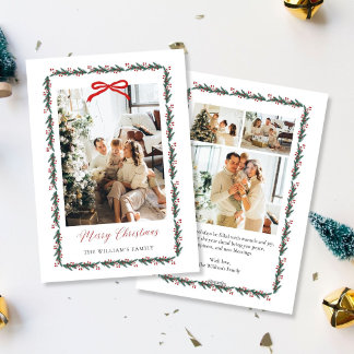Tarjeta de Navidad Simple para Familia con Lazo Ro