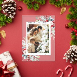 Tarjeta de Navidad Simple Red Holly Berries