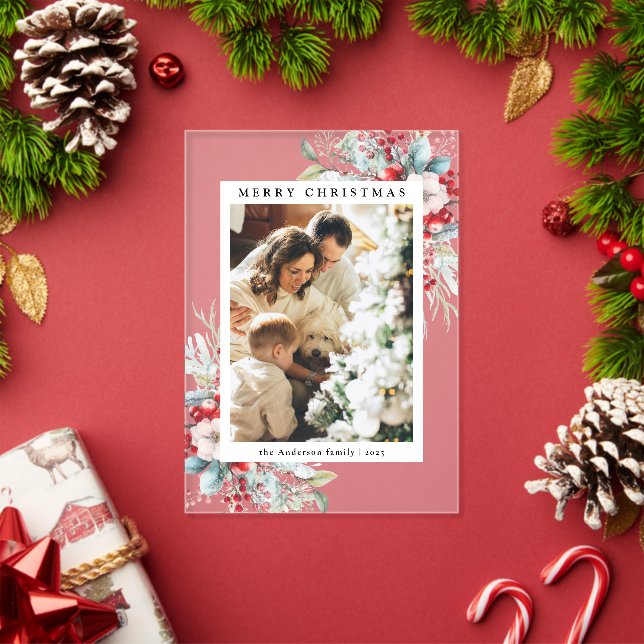 Tarjeta de Navidad Simple Red Holly Berries (Insitu (Vacaciones))