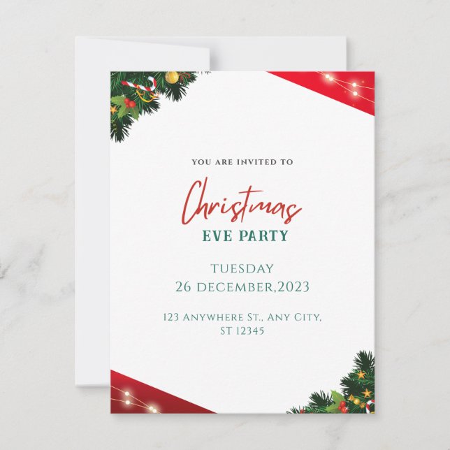 Tarjeta de Navidad Simple Roja y Blanca (Anverso)