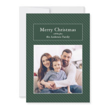 Tarjeta de Navidad simple verde bosque con rayas y