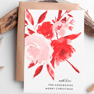 Tarjeta de Navidad sin Foto de Rosas Florales Roja