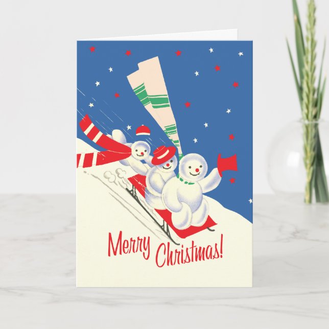 Tarjeta de Navidad Sledding de los muñecos de (Anverso)