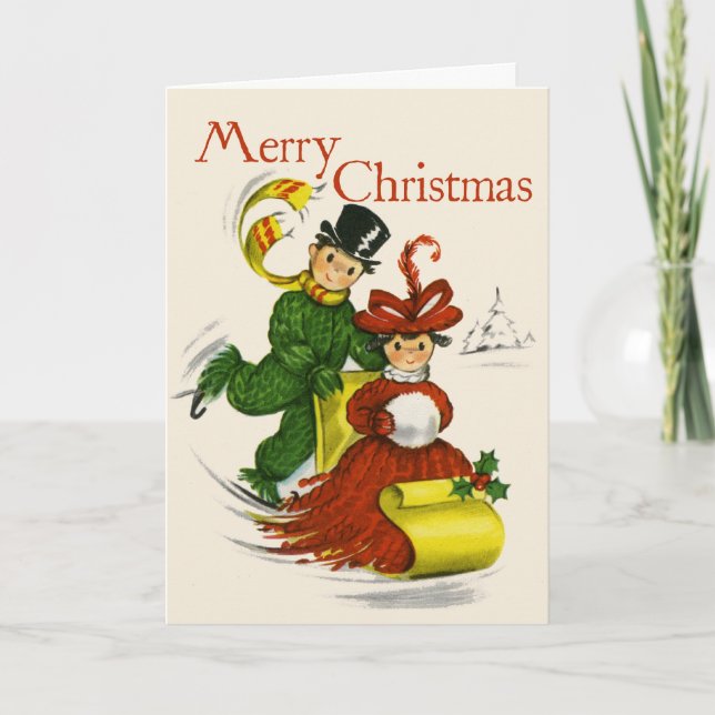Tarjeta de Navidad Sledding de los pares del (Anverso)