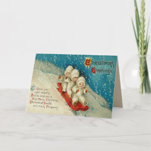 Tarjeta de Navidad Sledding del bebé de la nieve