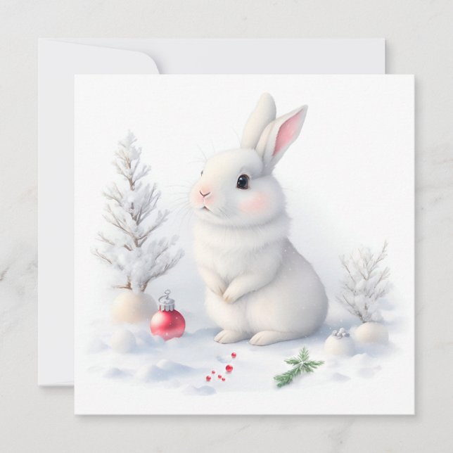 Tarjeta de Navidad Snow Bunny Merry (Anverso)