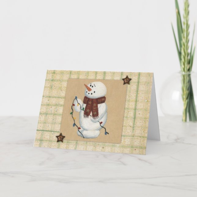 Tarjeta de Navidad Snowman con luces (Anverso)