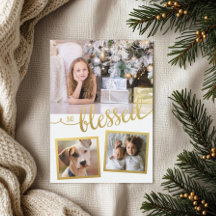 Tarjeta de Navidad So Blessed Christmas Gold de 3