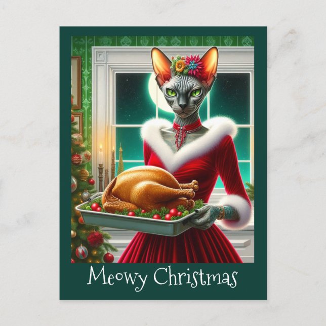 Tarjeta de navidad | Sphynx Cat Lady Xmas Turquía (Anverso)