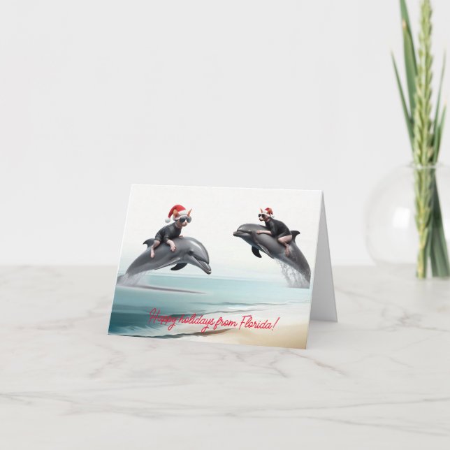 Tarjeta de navidad Sphynx y delfín (Anverso)