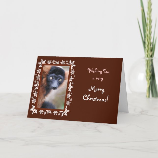 Tarjeta de Navidad superada rojo del Lemur (Anverso)