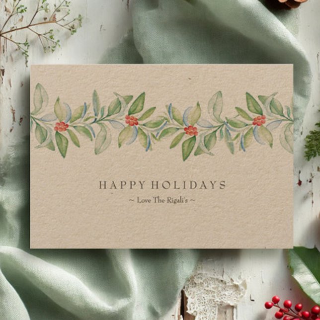 Tarjeta de navidad, Tarjeta de vacaciones, Rústico (Christmas cards watercolor botanical art by Victoria Grigaliunas of VG Invites)