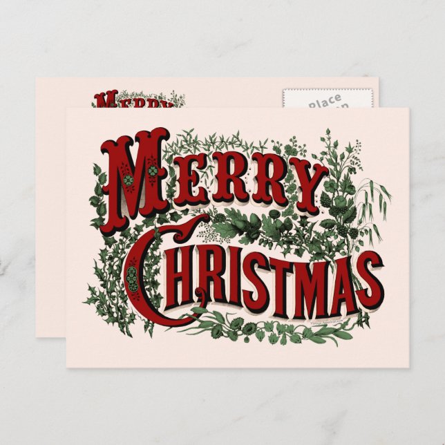 Tarjeta de Navidad - Tarjeta postal roja y verde (Anverso / Reverso)