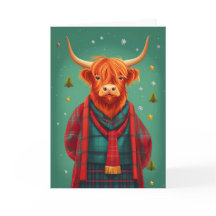 Tarjeta de navidad Tartan Highland Cow