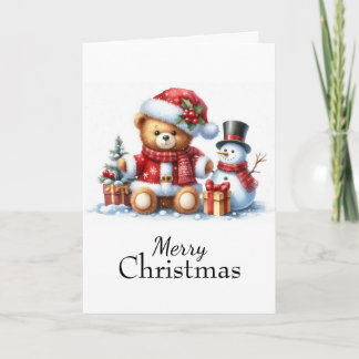 Tarjeta de Navidad: Teddy Bear y Snowman