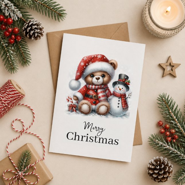 Tarjeta de Navidad: Teddy Bear y Snowman (Subido por el creador)