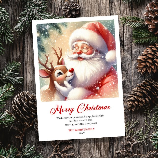 Tarjeta de Navidad tradicional de Santa Claus y Ru (Warm Santa And Rudolph Traditional Christmas Greeting Card)