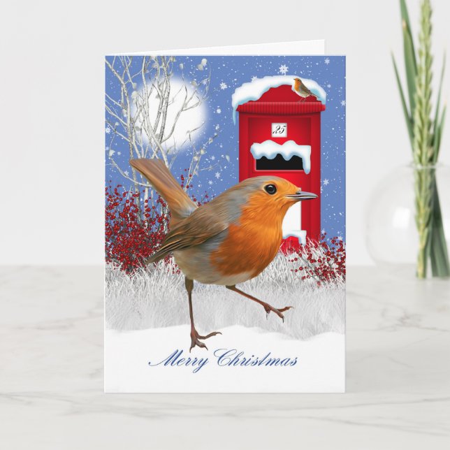 Tarjeta de Navidad tradicional del petirrojo y del (Anverso)