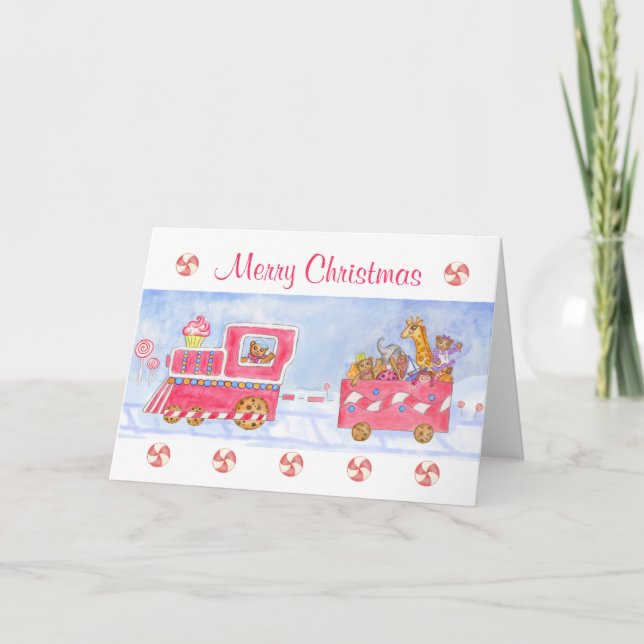 Tarjeta de Navidad Tren de Dulces Feliz Navidad (Anverso)