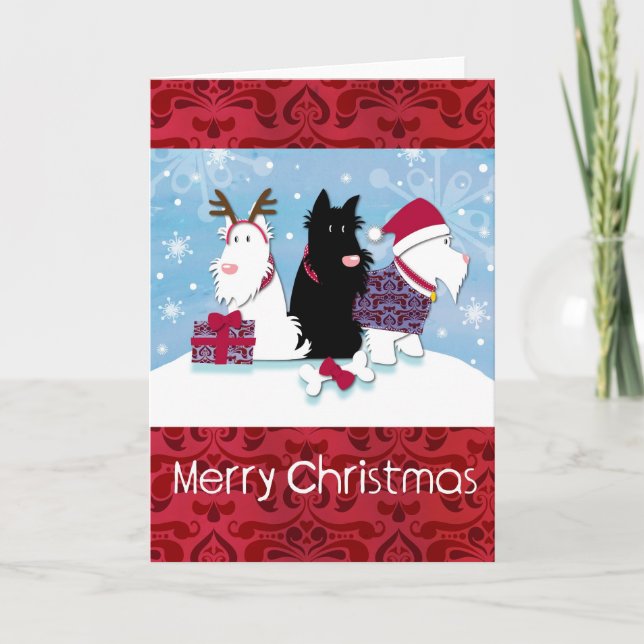Tarjeta de Navidad tres de Scotty de los perros (Anverso)