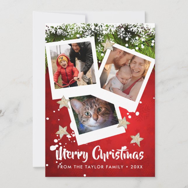Tarjeta de Navidad Tres Fotos Collage (Anverso)