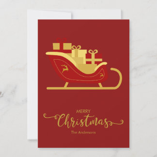 Tarjeta de Navidad Trineo de Santa Rojo Feliz Navi