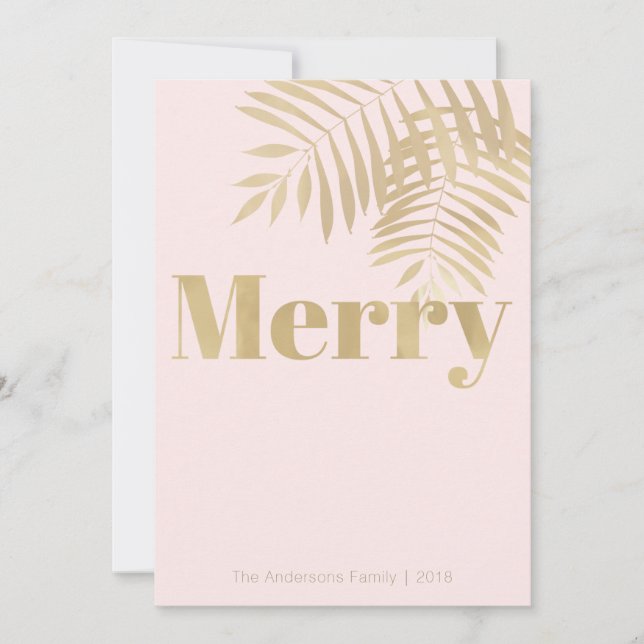 Tarjeta de Navidad Tropical Rubor Pink & Gold Merr (Anverso)