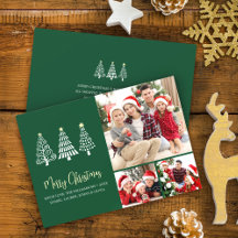 Tarjeta de Navidad Verde con Árboles Caprichosos y