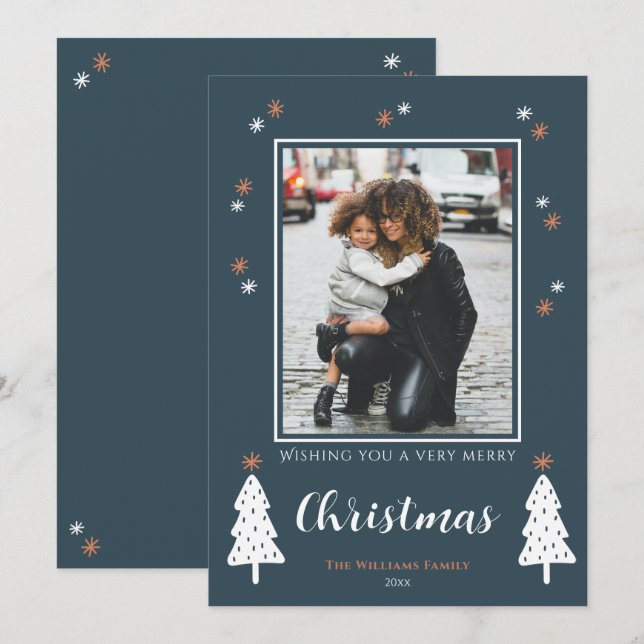 Tarjeta de Navidad verde con deseos cálidos para f (Anverso / Reverso)