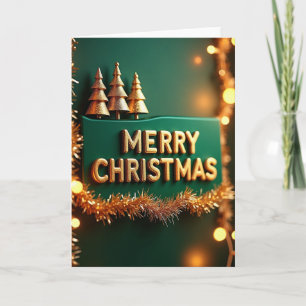 Tarjeta de Navidad verde con dorado brillante