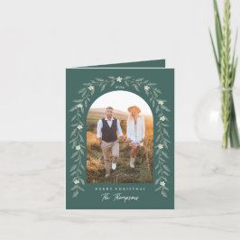 Tarjeta de Navidad verde con foto de arco de guirn