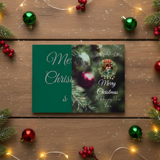 Tarjeta de Navidad verde con foto de familia (Subido por el creador)